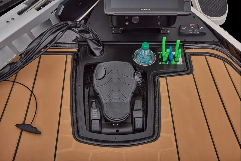 Slide: The Image of Manufacturer Provided Image: 2026 Ranger Z521R ULTRA boat console with Garmin display and foot pedal controls. - 28