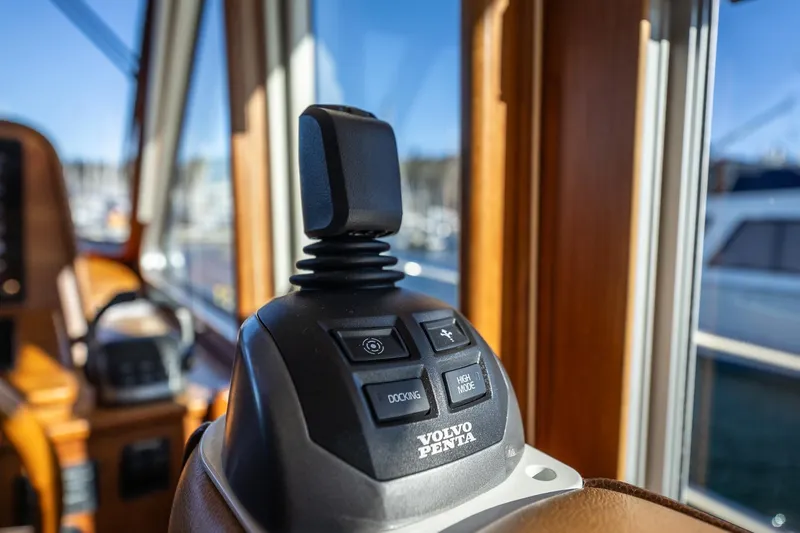 Slide: The Image of Volvo Penta joystick control on 2021 Sabre 45 Salon Express yacht. - 19