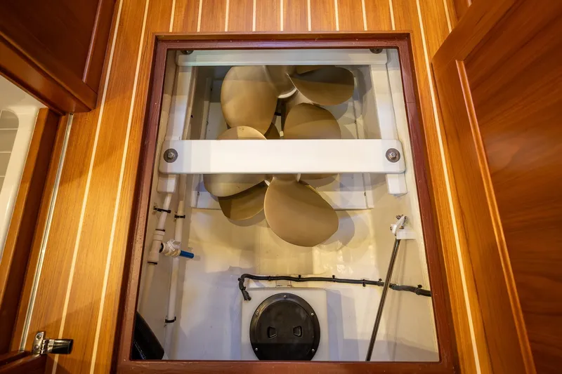 Slide: The Image of Engine room view of 2021 Sabre 45 Salon Express yacht with visible propeller. - 33
