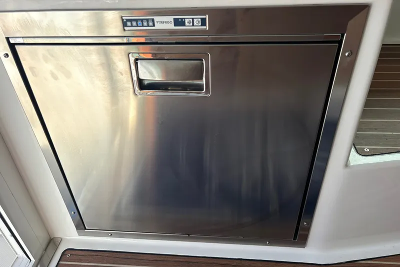 Slide: The Image of Stainless steel appliance on 2025 Back Cove 39O yacht, featuring Vitrifrigo design. - 27