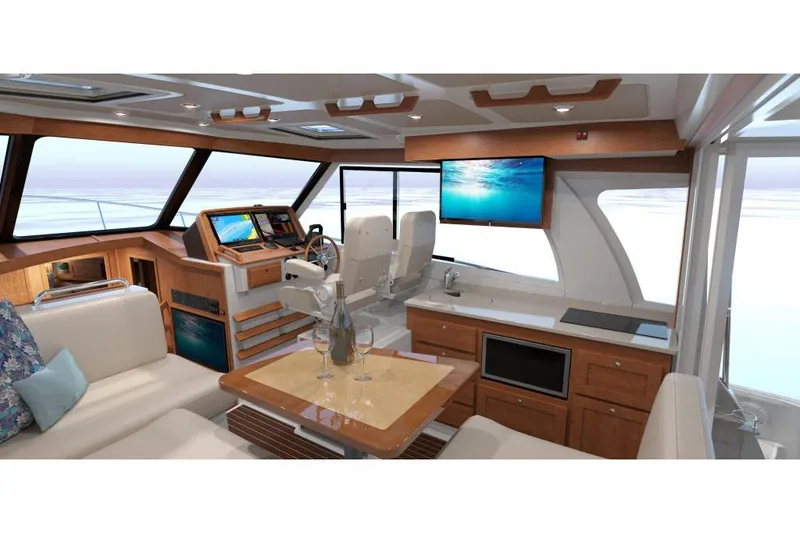 Slide: The Image of Manufacturer Provided Image: Luxurious interior of 2025 Back Cove 39O yacht with modern helm, seating, and entertainment area. - 51