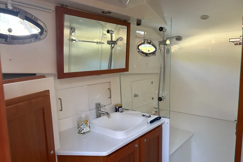 Slide: The Image of Luxurious bathroom interior of 2025 Back Cove 39O yacht with modern fixtures. - 14