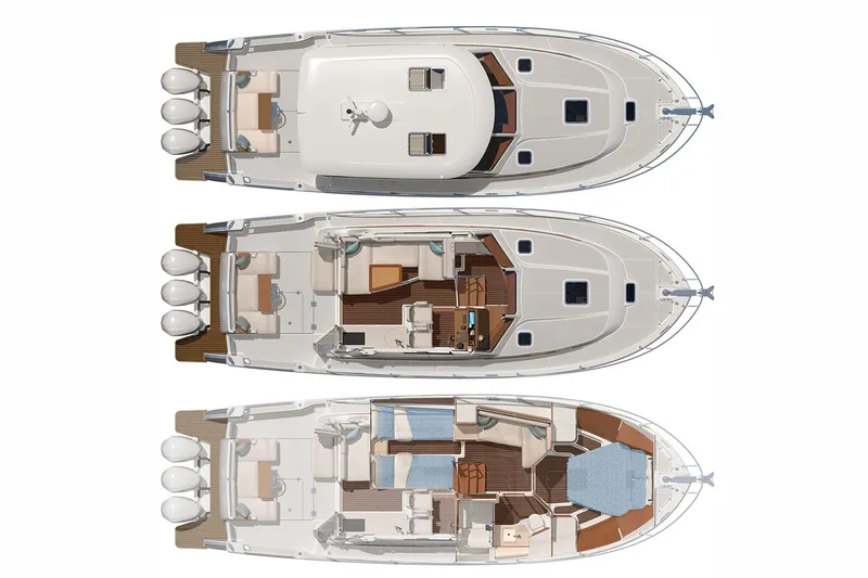 Slide: The Image of Manufacturer Provided Image: 2025 Back Cove 39O yacht floor plan, showcasing three levels with detailed interior layout. - 58