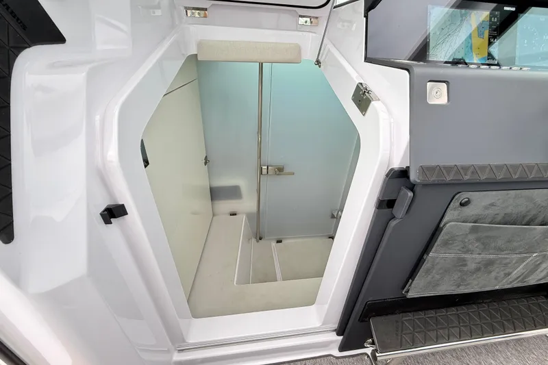 Slide: The Image of 2025 Axopar 37 XC Cross Cabin interior with modern design and sleek finishes. - 34