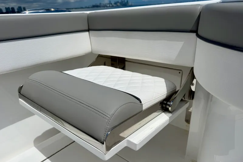 Slide: The Image of 2024 Valhalla V-33 boat seat with quilted design and sleek finish. - 29