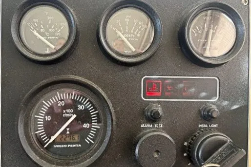 Slide: The Image of Instrument panel of a 2005 Camano 31 Troll boat with Volvo Penta gauges. - 36
