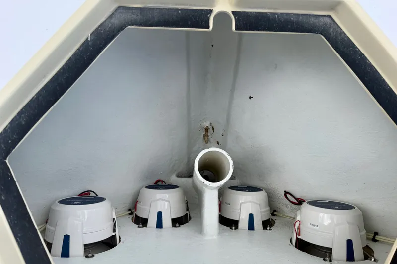 Slide: The Image of Interior view of 2021 Conch 33 boat with bilge pumps and drainage pipe. - 38