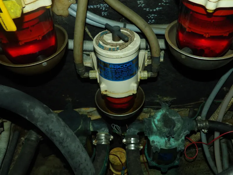 Slide: The Image of Racor fuel filters in 1989 Sea Ray 440 Aft Cabin engine room. - 67