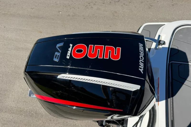 Slide: The Image of Outboard motor on a 2027 Nitro Z20 XL Pro boat, featuring Mercury branding. - 34