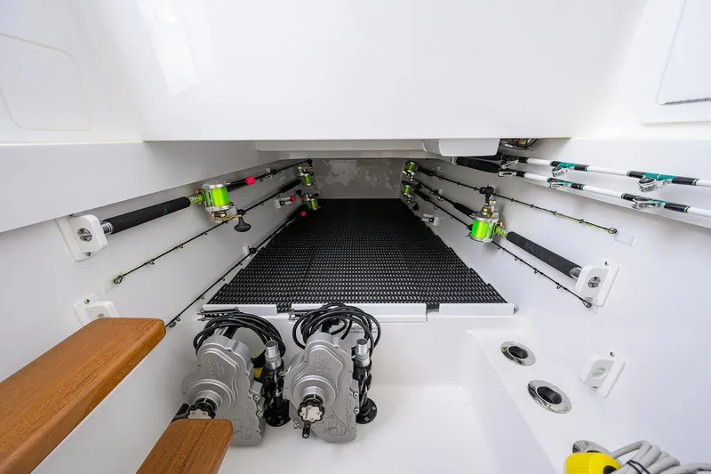 Slide: The Image of 2022 Valhalla Boatworks V-41 interior with fishing rod storage and equipment. - 42