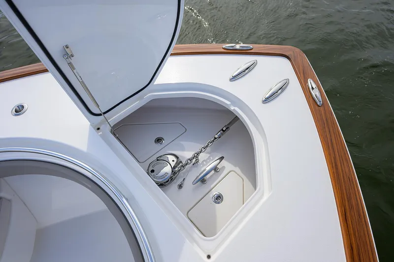 Slide: The Image of 2022 Valhalla Boatworks V-41 anchor locker with chain and windlass. - 12
