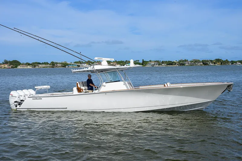 The Image of 2022 Valhalla Boatworks V-41 on calm waters with fishing rods. - 0