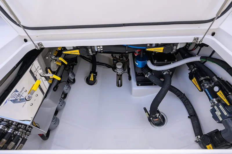 Slide: The Image of 2022 Valhalla Boatworks V-41 engine compartment with advanced mechanical systems. - 41