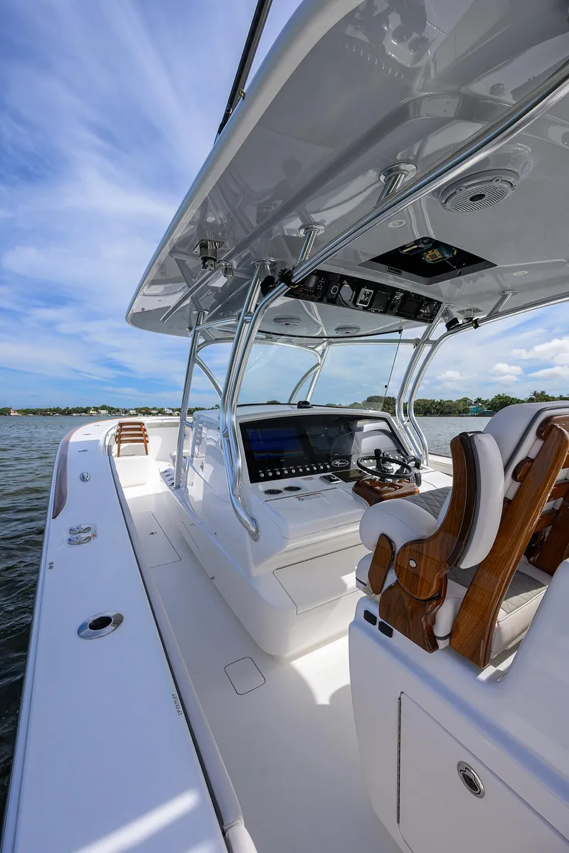 Slide: The Image of 2022 Valhalla Boatworks V-41 center console with advanced navigation system. - 27
