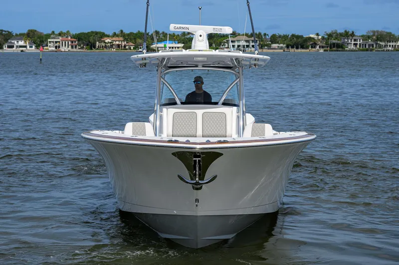 Slide: The Image of 2022 Valhalla Boatworks V-41 on water, front view. - 2