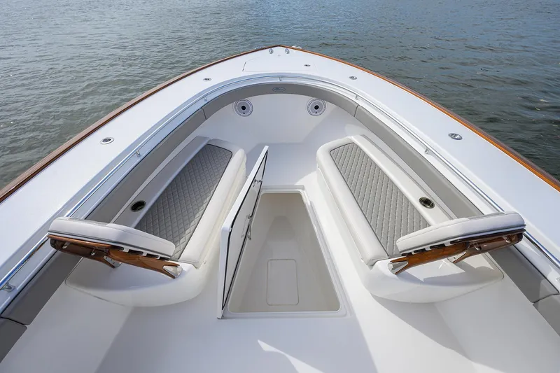 Slide: The Image of 2022 Valhalla Boatworks V-41 bow seating area with storage compartment. - 16