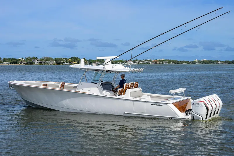 Slide: The Image of 2022 Valhalla Boatworks V-41 on water with fishing rods. - 4