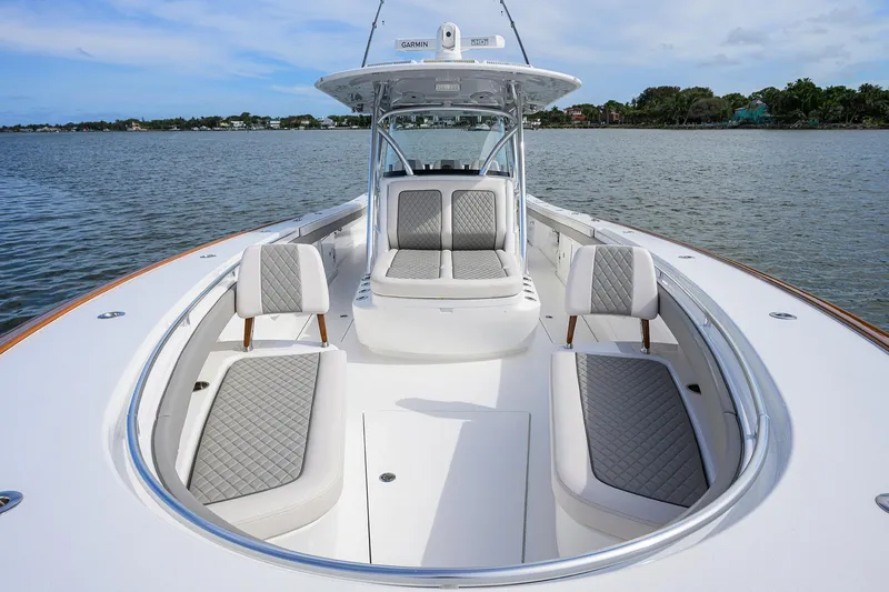 Slide: The Image of 2022 Valhalla Boatworks V-41 with luxurious seating on calm waters. - 13