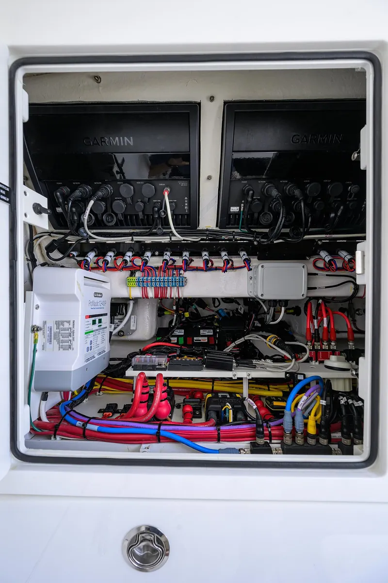 Slide: The Image of Electrical panel of 2022 Valhalla Boatworks V-41 with Garmin systems. - 45