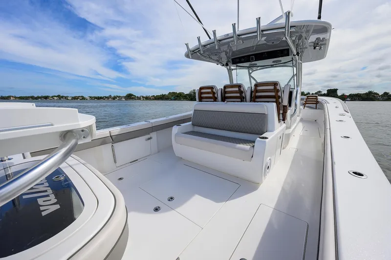 Slide: The Image of 2022 Valhalla Boatworks V-41 center console boat on the water. - 24