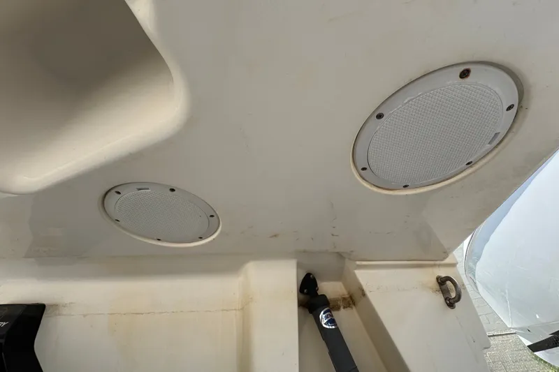Slide: The Image of 2018 Sea Ray Sundancer 260 boat speakers and compartment detail. - 83