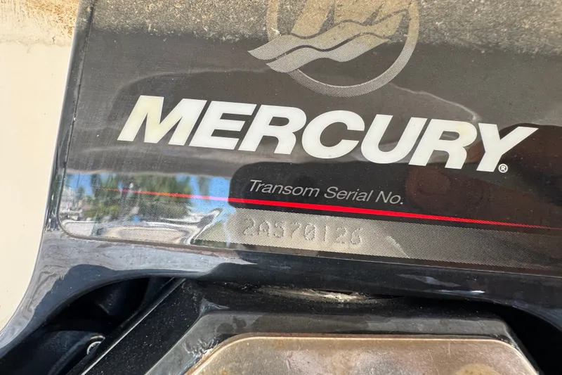 Slide: The Image of Mercury engine transom serial number on 2018 Sea Ray Sundancer 260 boat. - 62