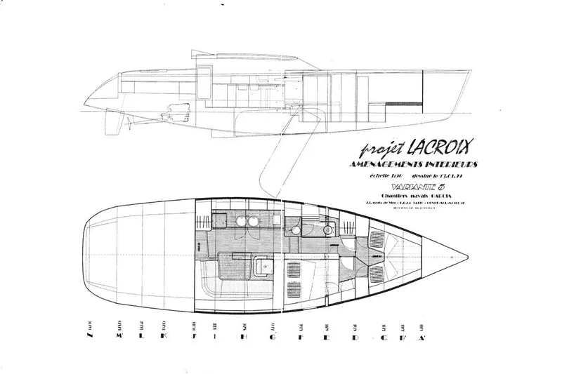Slide: The Image of Garcia 48 Raised Salon, jaar 2000, toont gedetailleerde interieurplannen met hutten en woonruimtes. - 4