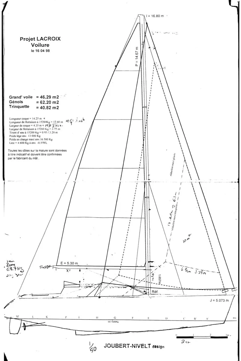 Slide: The Image of Dibujo técnico de un yate Garcia 48 Raised Salon de 2000 con planos de vela detallados. - 3