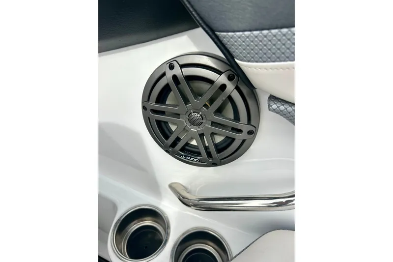 Slide: The Image of Speaker system in 2022 Scarab 215 ID boat interior, featuring JL Audio speaker. - 47