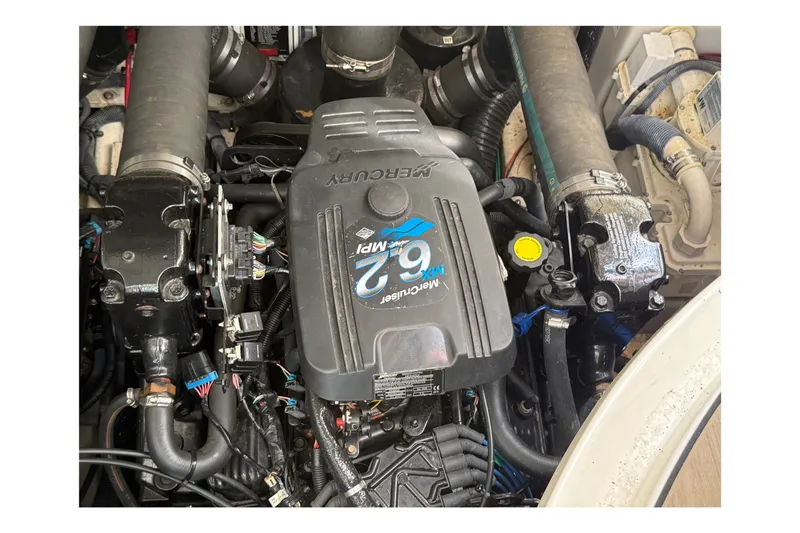 Slide: The Image of Engine compartment of a 2006 Sea Ray Sundancer 320 with MerCruiser 6.2 MPI engine. - 52