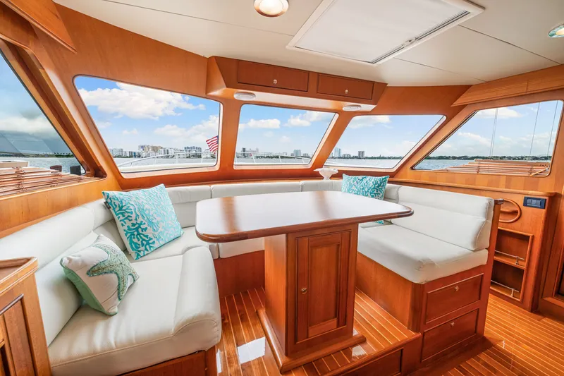 Slide: The Image of Luxurious interior of 2017 Marlow Explorer 49E yacht with panoramic windows and elegant seating. - 41