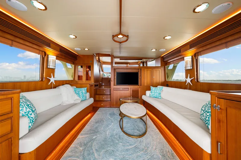 Slide: The Image of Luxurious interior of 2017 Marlow Explorer 49E yacht with elegant seating and decor. - 35