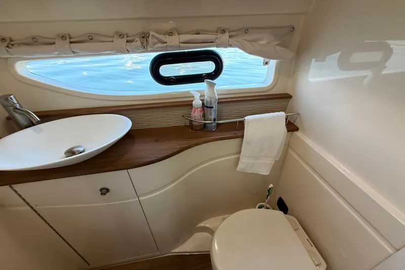 Slide: The Image of Luxurious bathroom interior of 2013 Sea Ray Sundancer 350 yacht with ocean view. - 46