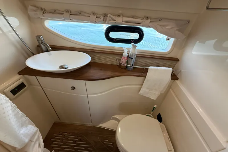 Slide: The Image of Luxurious bathroom interior of 2013 Sea Ray Sundancer 350 yacht with ocean view. - 44