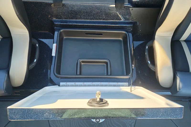 Slide: The Image of 2027 Nitro Z21 XL Pro boat interior with storage compartment and seating. - 39