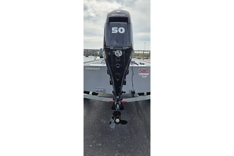 Slide: The Image of 2027 Tracker Bass Tracker Classic CC with Mercury 50 outboard motor, rear view. - 13