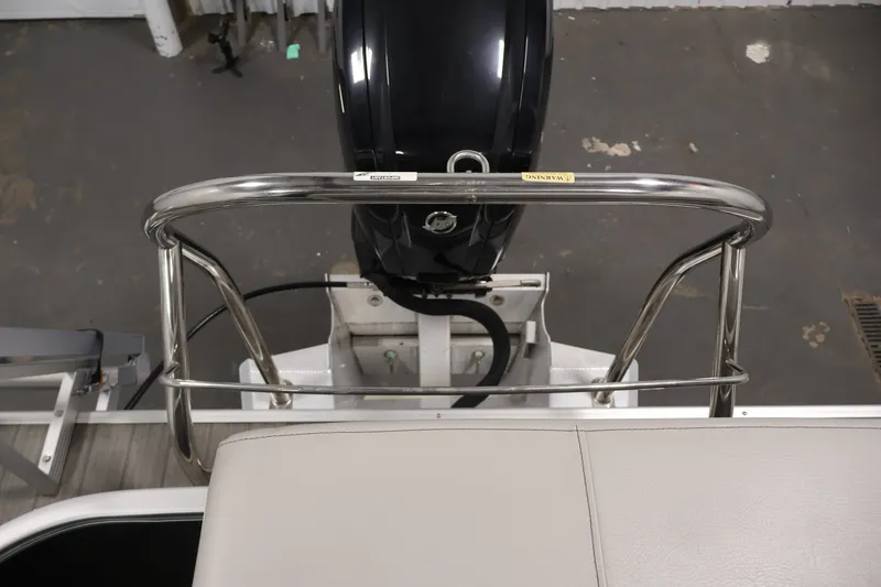 Slide: The Image of 2021 Sweetwater 2086C boat engine and railing, viewed from above. - 29