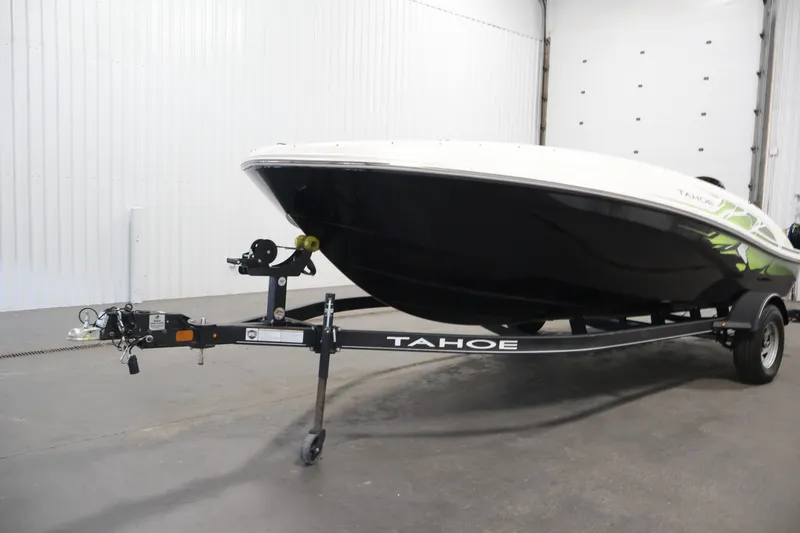 Slide: The Image of 2022 Tahoe T18 boat on trailer in indoor storage facility. - 39