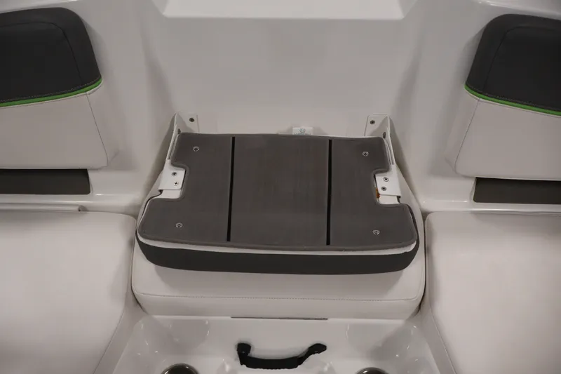 Slide: The Image of 2022 Tahoe T18 boat interior seating with gray and white upholstery. - 25