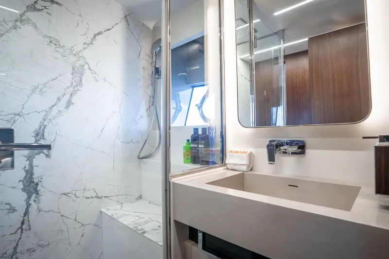 Slide: The Image of Luxurious bathroom in 2022 Astondoa 66 Fly yacht with marble accents and modern fixtures. - 50