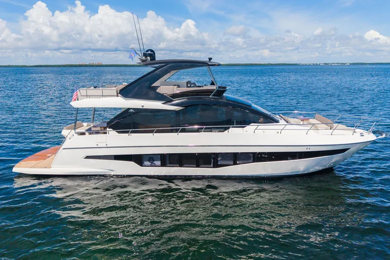 Slide: The Image of Luxury 2022 Astondoa 66 Fly yacht cruising on open water under a clear sky. - 2