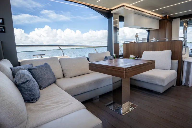 Slide: The Image of Luxurious interior of 2022 Astondoa 66 Fly yacht with elegant seating and ocean view. - 27
