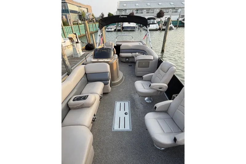 Slide: The Image of Luxurious 2012 Premier 250 Grand Majestic LTD pontoon boat with spacious seating and elegant design. - 5