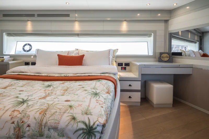 Slide: The Image of Luxurious bedroom interior of 2027 Sirena 78 yacht with elegant decor and modern amenities. - 30