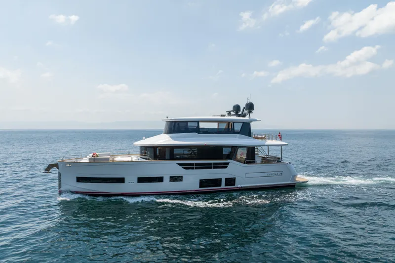 Slide: The Image of Luxury Sirena 78 yacht cruising on open sea, 2027 model. - 7