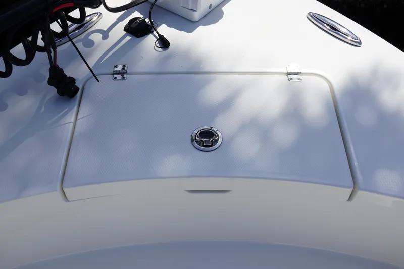 Slide: The Image of 2021 Regulator 24XO boat deck with hatch and wiring details. - 20