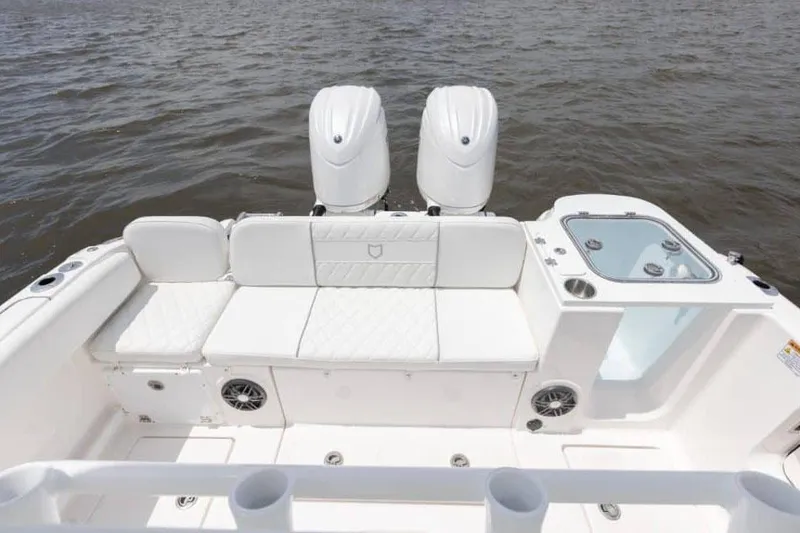 Slide: The Image of Manufacturer Provided Image: 2025 Sea Fox 268 Commander boat with dual engines and white seating. - 19