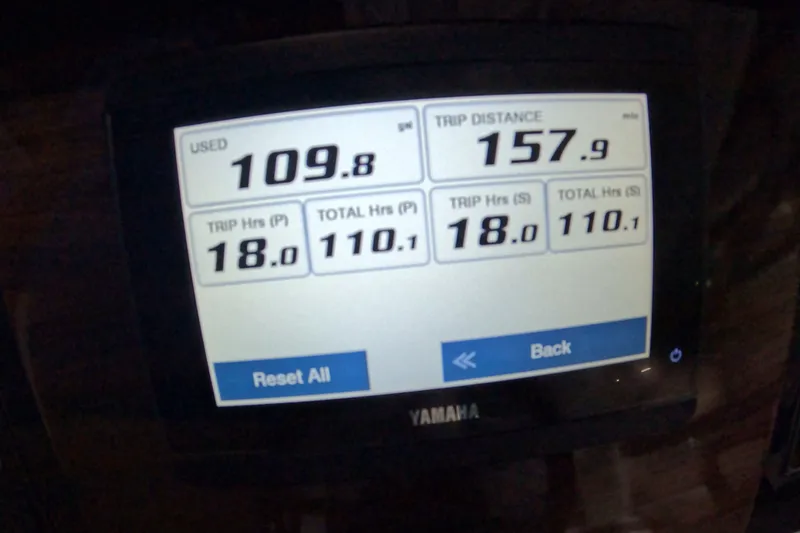 Slide: The Image of Display screen showing trip data for 2023 Chaparral 280 OSX boat. - 6