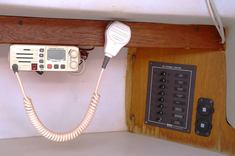 Slide: The Image of VHF radio and DC power panel on 1995 Alerion Express 28 sailboat. - 39