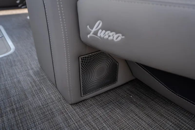 Slide: The Image of 2023 Barletta Lusso 25UCA interior detail with speaker and embroidered logo on gray upholstery. - 43
